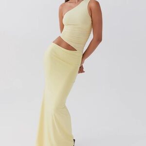 Peppermayo One-Shoulder Light Yellow Dress